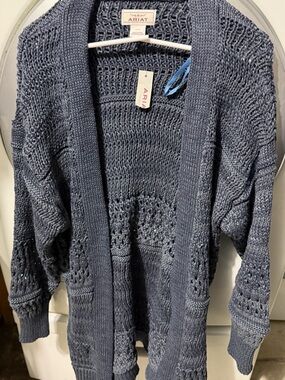 Ariat Slate Blue Open-Front Crochet Knit Cardigan